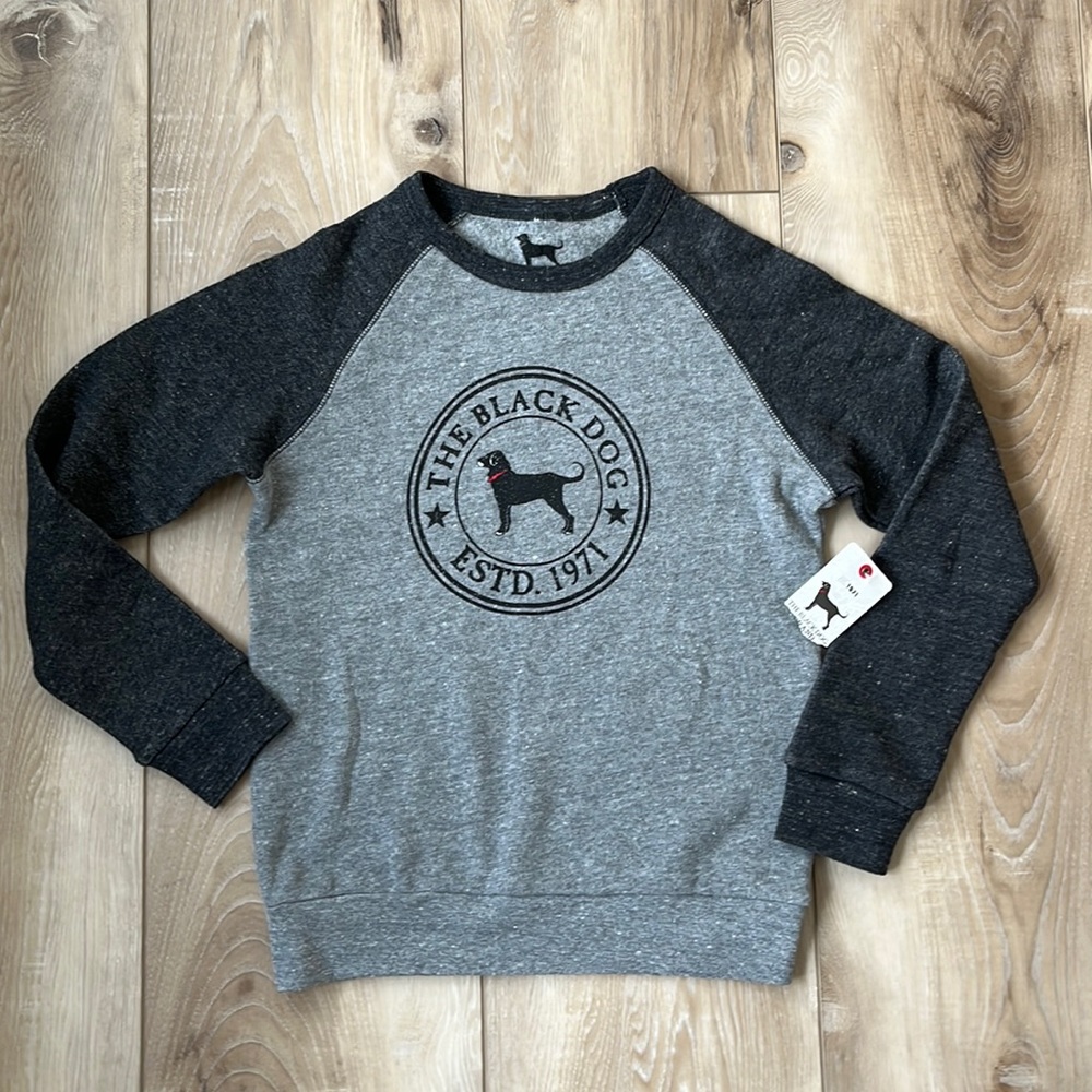 The Black Dog Kids Crewneck Grey Two-Toned Logo Graphic Sweatshirt Size S NEW